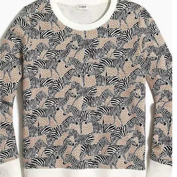 NWT J. Crew Safari Zebra Giraffe Print Crewneck Cozy Sweatshirt AP666 XS - Picture 3 of 7